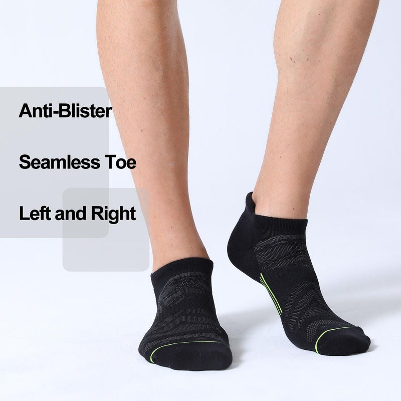 FITRELL 6 Pack Men's Ankle Running Socks Low Cut Cushioned No Show Athletic Sports Socks, Shoe Size 9-12, Black+Green - Image 5